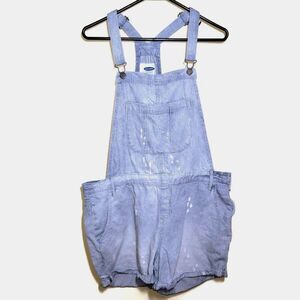 Old Navy Blue Striped Distressed Shortalls Large